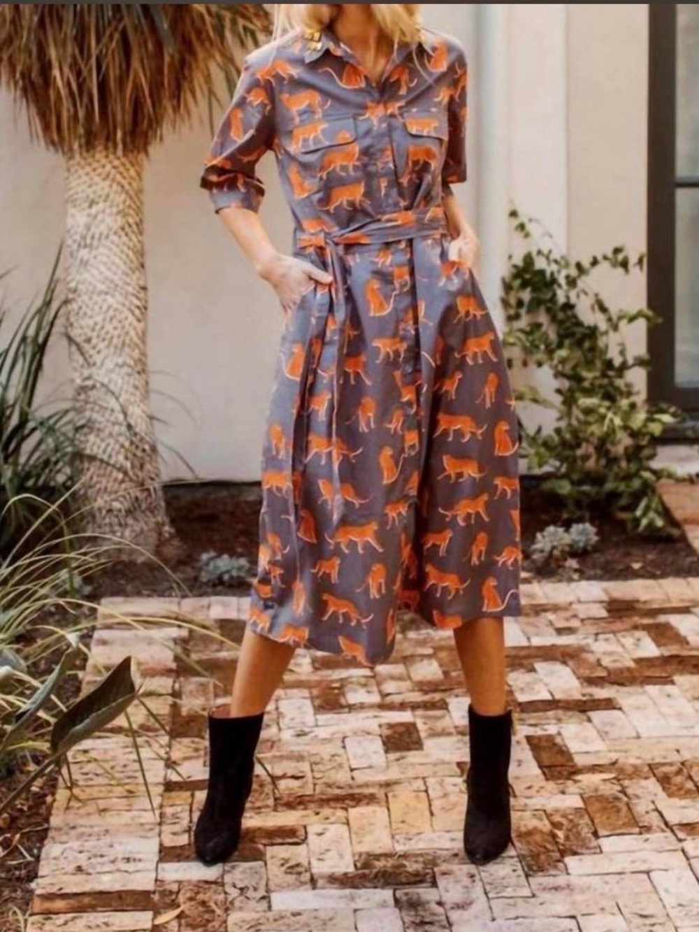 SHERIDAN FRENCH Evans dress in mushroom cheetah print | M